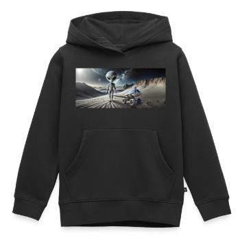 Alien gris sur la surface de la lune – Couple qui s’embrasse - Sweat Premium à capuche enfant bio - noir - Devant - AI Model Kid Male (0cm)