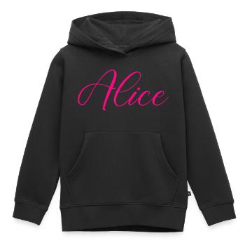 Nom Alice - Sweat Premium à capuche enfant bio - noir - Devant - AI Model Kid Male (0cm)