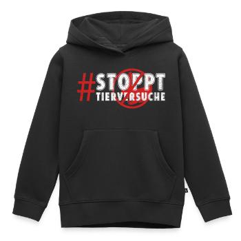 Tierschutz STOPPT TIERVERSUCHE LUSTIG - Kinder Premium Organic Hoodie - Schwarz - Vorne - AI Model Kid Male (0cm)
