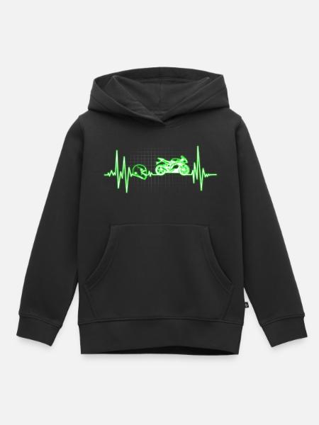 Herzschlag Motorrad - Kinder Premium Organic Hoodie - Schwarz
