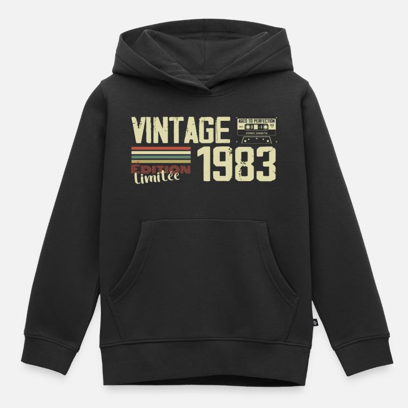 1983 Vintage Rétro Cadeau D'anniversaire 1983 - Sweat Premium à capuche enfant bio - noir