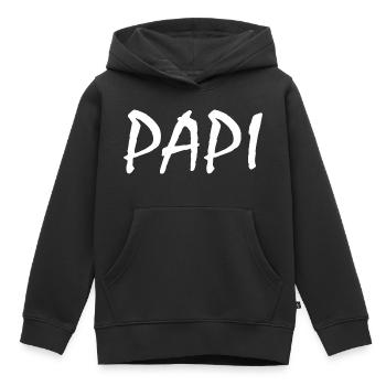 Papi - Sweat Premium à capuche enfant bio - noir - Devant - AI Model Kid Male (0cm)