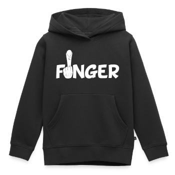 Le doigt (blanc) - Sweat Premium à capuche enfant bio - noir - Devant - AI Model Kid Male (0cm)
