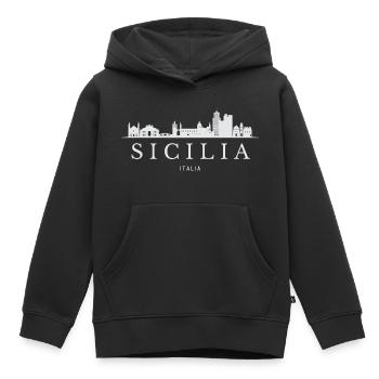 La silhouette de la Sicile, Italie de la Sicile - Sweat Premium à capuche enfant bio - noir - Devant - AI Model Kid Male (0cm)