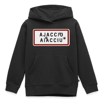Panneau Ajaccio - Sweat Premium à capuche enfant bio - noir - Devant - AI Model Kid Male (0cm)