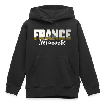 France Normandie, Vacances Normandie - Sweat Premium à capuche enfant bio - noir - Devant - AI Model Kid Male (0cm)