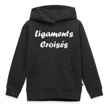 ligaments croises - Sweat Premium à capuche enfant bio - noir - Devant - AI Model Kid Male (0cm)