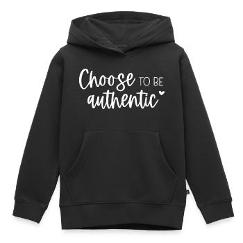Entscheiden Sie sich dafür, authentisch zu sein Inspirierende Botschaft - Kinder Premium Organic Hoodie - Schwarz - Vorne - AI Model Kid Male (0cm)