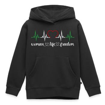 Femme Vie Liberté Battement de cœur Iran Droits des femmes - Sweat Premium à capuche enfant bio - noir - Devant - AI Model Kid Male (0cm)