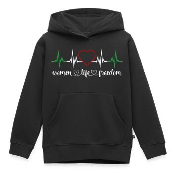 Femmes Vie Liberté Battement de cœur Droits des femmes Iran - Sweat Premium à capuche enfant bio - noir - Devant - AI Model Kid Male (0cm)