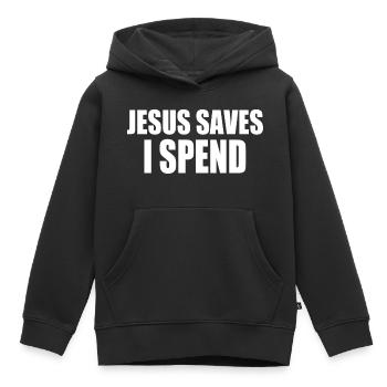 jesus saves i spend - Kinder Premium Organic Hoodie - Schwarz - Vorne - AI Model Kid Male (0cm)