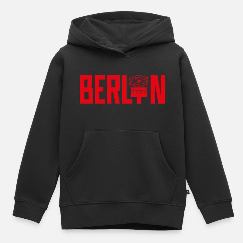 BADGE DE BERLIN AVEC L'HEURE MONDIALE - Sweat Premium à capuche enfant bio - noir