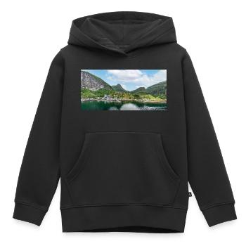 Vue panoramique de Geiranger depuis le port - Sweat Premium à capuche enfant bio - noir - Devant - AI Model Kid Male (0cm)