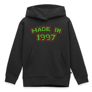 Fabriqué en 1997 Design rétro des années 90 - Sweat Premium à capuche enfant bio - noir - Devant - AI Model Kid Male (0cm)