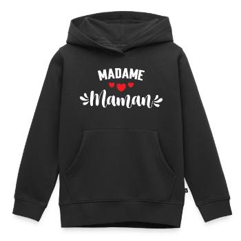 Madame maman - Sweat Premium à capuche enfant bio - noir - Devant - AI Model Kid Male (0cm)