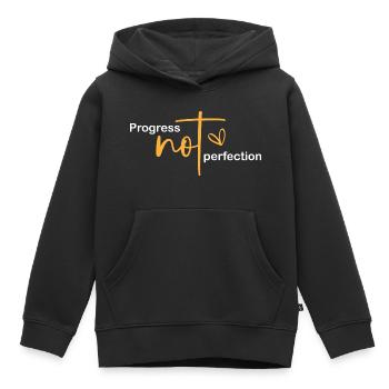 Le progrès au lieu de la perfection L’amour de soi - Sweat Premium à capuche enfant bio - noir - Devant - AI Model Kid Male (0cm)
