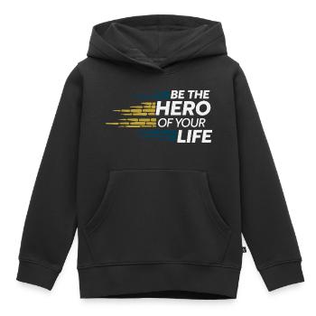BE THE HERO OF YOUR LIFE - Kids Premium Organic Hoodie - black - Front - AI Model Kid Male (0cm)