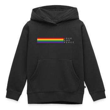 Love and Peace arc-en-ciel drapeau motif - Sweat Premium à capuche enfant bio - noir - Devant - AI Model Kid Male (0cm)