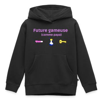 Cadeau naissance fille gameuse comme papa - Sweat Premium à capuche enfant bio - noir - Devant - AI Model Kid Male (0cm)