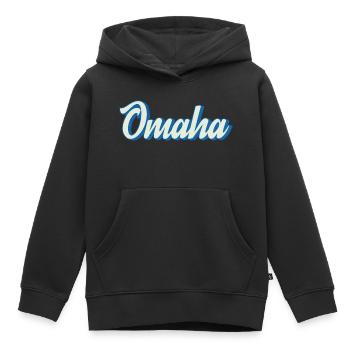 Lettrage Omaha en bleu rétro - Sweat Premium à capuche enfant bio - noir - Devant - AI Model Kid Male (0cm)