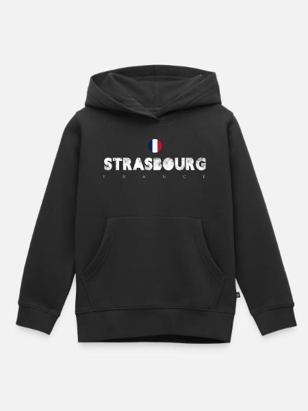 Strasbourg Distressed Flag Typography - Kids Premium Organic Hoodie - black