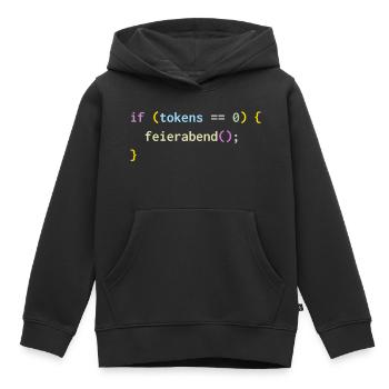 if (tokens == 0) feierabend(); – KI Feierabend - Kinder Premium Organic Hoodie - Schwarz - Vorne - AI Model Kid Male (0cm)