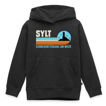 Vacances en mer du Nord COUCHER DE SOLEIL AU BORD DE LA MER Drôle - Sweat Premium à capuche enfant bio - noir - Devant - AI Model Kid Male (0cm)