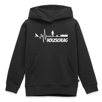 Herzschlag Puls Holzfäller BIG WHITE - Kinder Premium Organic Hoodie - Schwarz - Vorne - AI Model Kid Male (0cm)