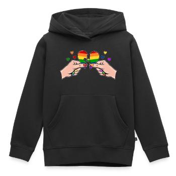 Frauenhände Herzpuzzle Regenbogen mit Herzen - Kinder Premium Organic Hoodie - Schwarz - Vorne - AI Model Kid Male (0cm)
