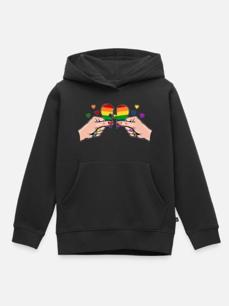 Frauenhände Herzpuzzle Regenbogen mit Herzen - Kinder Premium Organic Hoodie - Schwarz