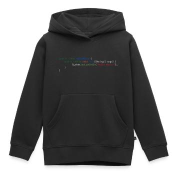 Java Bonjour Monde - Sweat Premium à capuche enfant bio - noir - Devant - AI Model Kid Male (0cm)