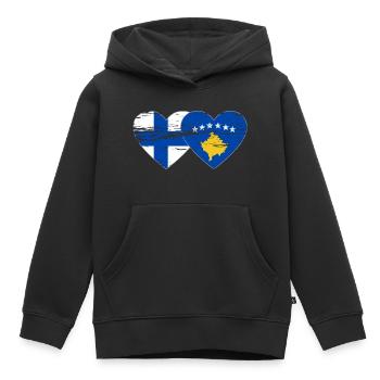 Finnland Kosovo Flagge Herz used - Kinder Premium Organic Hoodie - Schwarz - Vorne - AI Model Kid Male (0cm)