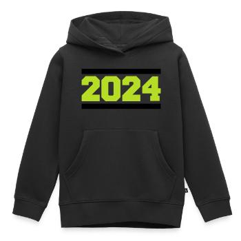 2024 - Kinder Premium Organic Hoodie - Schwarz - Vorne - AI Model Kid Male (0cm)