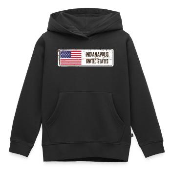 Indianapolis Drapeau des États-Unis - Sweat Premium à capuche enfant bio - noir - Devant - AI Model Kid Male (0cm)