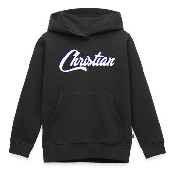 Lettrage de nom de baptême personnalisé - Sweat Premium à capuche enfant bio - noir - Devant - AI Model Kid Male (0cm)