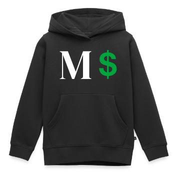 Lettre m dollar - Sweat Premium à capuche enfant bio - noir - Devant - AI Model Kid Male (0cm)