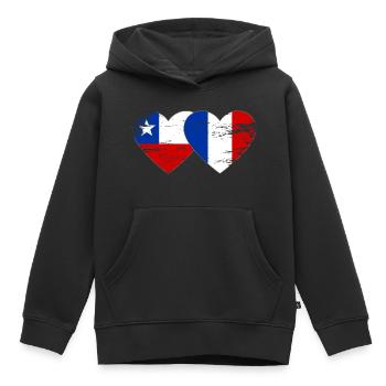 Cœur du drapeau Chili et de la France utilisé - Sweat Premium à capuche enfant bio - noir - Devant - AI Model Kid Male (0cm)