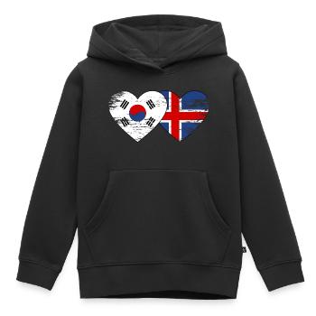 South Korea Iceland flag hands heart shape used - Kids Premium Organic Hoodie - black - Front - AI Model Kid Male (0cm)