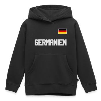 Maillot de l’Allemagne look GERMANIEN avec drapeau - Sweat Premium à capuche enfant bio - noir - Devant - AI Model Kid Male (0cm)