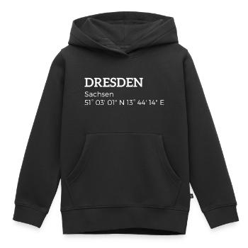 les coordonnées Dresde Saxe - Sweat Premium à capuche enfant bio - noir - Devant - AI Model Kid Male (0cm)