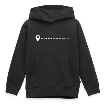 Coordonnées de Cottbus - Sweat Premium à capuche enfant bio - noir - Devant - AI Model Kid Male (0cm)