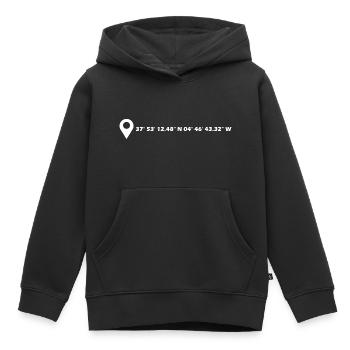 Coordonnées de Córdoba - Sweat Premium à capuche enfant bio - noir - Devant - AI Model Kid Male (0cm)