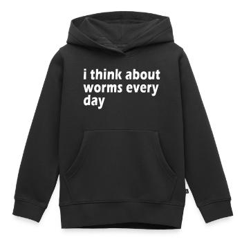 Je pense aux vers tous les jours Citation drôle - Sweat Premium à capuche enfant bio - noir - Devant - AI Model Kid Male (0cm)