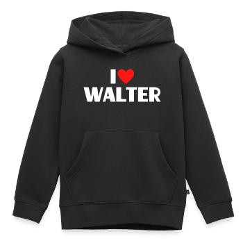I love Walter Red Heart Romantic Name Fan - Kids Premium Organic Hoodie - black - Front - AI Model Kid Male (0cm)