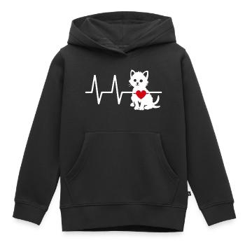 Graphique de chat mignon avec ligne de cœur et cœur - Sweat Premium à capuche enfant bio - noir - Devant - AI Model Kid Male (0cm)