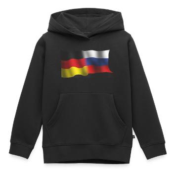 FLOWING RUSSIAN - GERMAN NATIONAL FLAGS - Kids Premium Organic Hoodie - black - Front - AI Model Kid Male (0cm)
