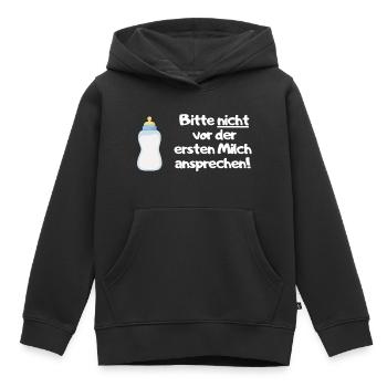 Bitte vor der ersten Milch nicht ansprechen - Kinder Premium Organic Hoodie - Schwarz - Vorne - AI Model Kid Male (0cm)