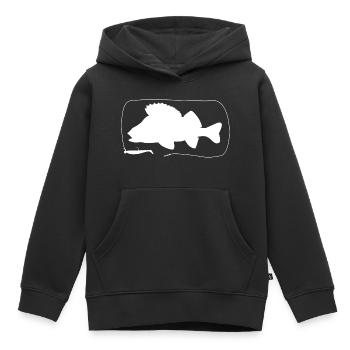 Perche avec leurre souple - Sweat Premium à capuche enfant bio - noir - Devant - AI Model Kid Male (0cm)