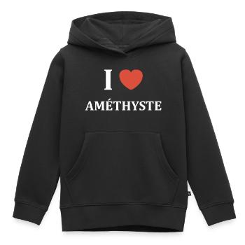 I love Améthyste - Sweat Premium à capuche enfant bio - noir - Devant - AI Model Kid Male (0cm)