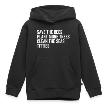 Rettet die Bienen Pflanzen Sie mehr Bäume, die die Meere reinigen - Kinder Premium Organic Hoodie - Schwarz - Vorne - AI Model Kid Male (0cm)